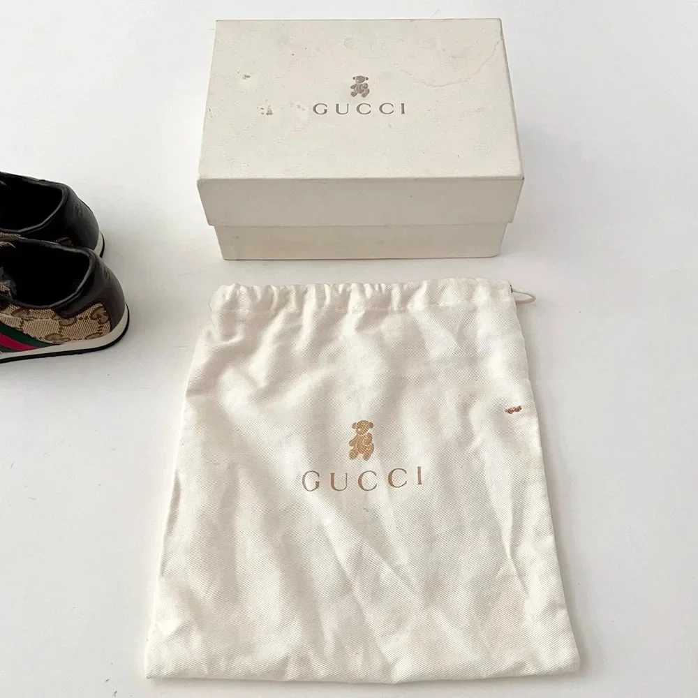 GUCCI || Baby Supreme GG Logo Web Stripe Lace Up Canvas Leather Sneakers Size 24 - Picture 11 of 13